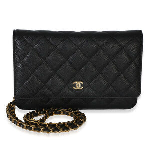 Chanel Black Quilted Caviar Classic Wallet On Chain